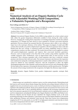Numerical Analysis of an Organic Rankine Cycle with Adjustable Working Fluid Composition, a Volumetric Expander and a Recuperator