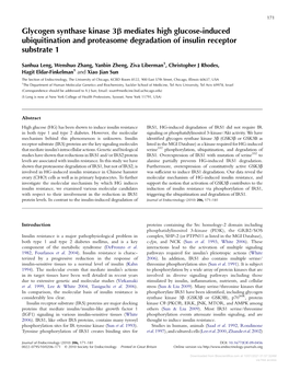 Glycogen Synthase Kinase 3B Mediates High Glucose-Induced Ubiquitination and Proteasome Degradation of Insulin Receptor Substrate 1