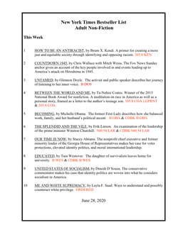 New York Times Bestseller List Adult Non-Fiction