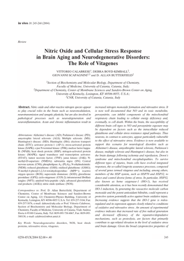 Nitric Oxide and Cellular Stress Response in Brain Aging and Neurodegenerative Disorders: the Role of Vitagenes