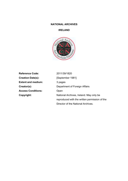 September 1981] Extent and Medium: 3 Pages Creator(S): Department of Foreign Affairs Access Conditions: Open Copyright: National Archives, Ireland