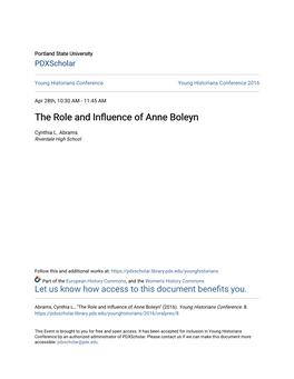 The Role and Influence of Anne Boleyn