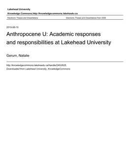 Anthropocene U: Academic Responses and Responsibilities at Lakehead University