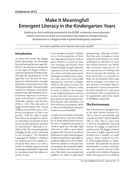 Make It Meaningful! Emergent Literacy in the Kindergarten Years