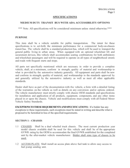 SPECIFICATIONS MEDIUM DUTY TRANSIT BUS with ADA ACCESSIBILITY OPTIONS *** Note