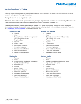 Last Updated 7/9/2015 Marlboro Ingredients by Packing