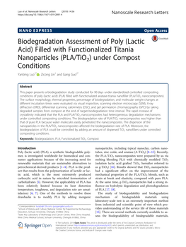 (Lactic Acid) Filled with Functionalized Titania Nanoparticles (PLA/Tio2) Under Compost Conditions Yanbing Luo1* , Zicong Lin1 and Gang Guo2*