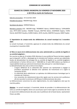 Conseil Municipal Du 27 Novembre 2020