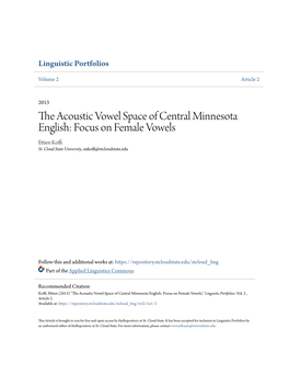The Acoustic Vowel Space of Central Minnesota English: Focus on Female Vowels Ettien Koffi St