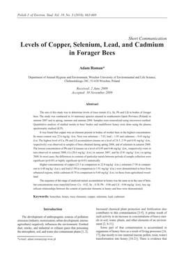 Levels of Copper, Selenium, Lead, and Cadmium in Forager Bees