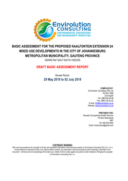 Basic Assessment for the Proposed Kaalfontein Extension 24 Mixed Use Developments in the City of Johannesburg Metropolitan Munic