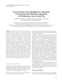 Several Fusion Genes Identified in a Spermatic Cord Leiomyoma With