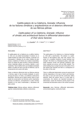 Castillo-Palacio De La Calahorra, Granada: Influencia De Los Factores Climáticos Y Arquitectónicos En El Deterioro Diferencial De Sus Fábricas Pétreas