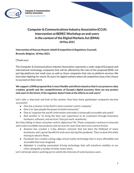 2021-05-18 CCIA Intervention at BEREC DMA Workshop on End-Users