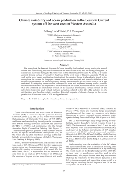 Climate Variability and Ocean Production in the Leeuwin Current System Off the West Coast of Western Australia