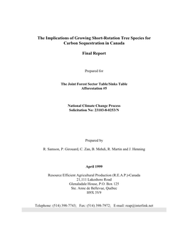 The Implications of Growing Short-Rotation Tree Species for Carbon Sequestration in Canada