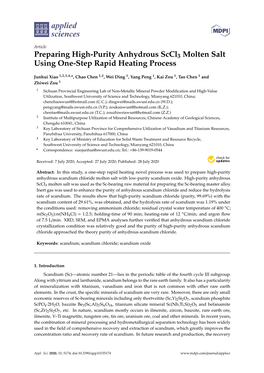 Preparing High-Purity Anhydrous Sccl3 Molten Salt Using One-Step Rapid Heating Process