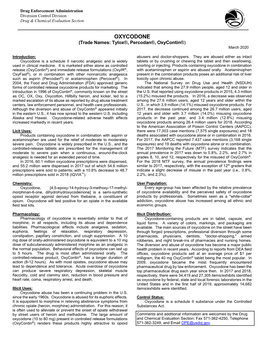 OXYCODONE (Trade Names: Tylox®, Percodan®, Oxycontin®) March 2020