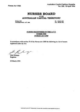 Nurses Board of the Aystralian Capital Territory