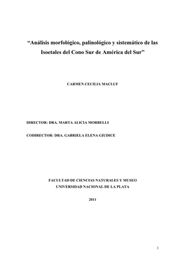 “Análisis Morfológico, Palinológico Y Sistemático De Las Isoetales Del Cono Sur De América Del Sur”