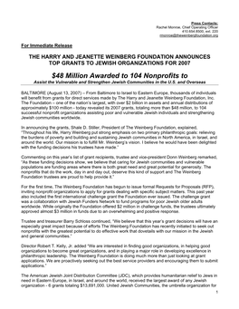 48 Million Awarded to 104 Nonprofits to Assist the Vulnerable and Strengthen Jewish Communities in the U.S