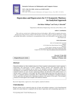 Eigenvalues and Eigenvectors for 3×3 Symmetric Matrices: an Analytical Approach