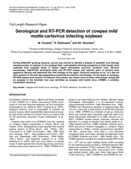 Serological and RT-PCR Detection of Cowpea Mild Mottle Carlavirus Infecting Soybean