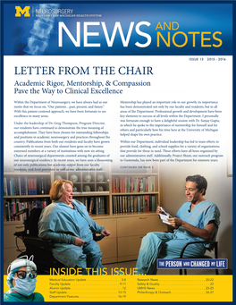 LETTER from the CHAIR Academic Rigor, Mentorship, & Compassion Pave the Way to Clinical Excellence