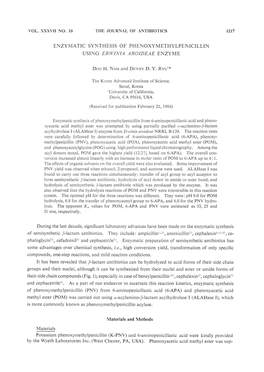 Enzymatic Synthesis of Phenoxymethylpenicillin Using Erwinia Aroideae Enzyme