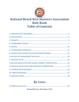 National Bench Rest Shooters Association Rule Book Table of Contents