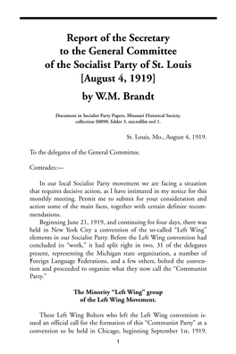 Report of the Secretary to the General Committee of the Socialist Party of St