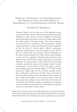 The Dramatic Stage and New Modes of Performance in Late Eighteenth-Century Naples