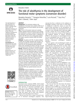 Conversion Disorder) Benedetta Demartini,1,2 Panayiota Petrochilos,3 Lucia Ricciardi,1,4 Gary Price,3 Mark J Edwards,1 Eileen Joyce1