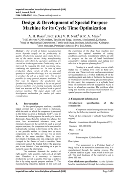 Design & Development of Special Purpose Machine for Its Cycle Time