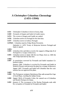 A Christopher Columbus Chronology (1451-1506)