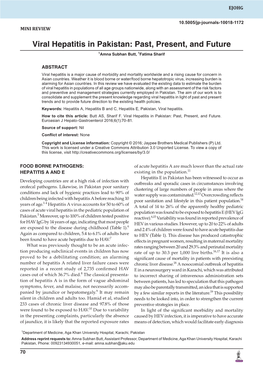 Viral Hepatitis in Pakistan: Past, Present, and Future 1Amna Subhan Butt, 1Fatima Sharif