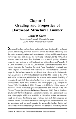 Grading and Properties of Hardwood Structural Lumber : Chapter 4