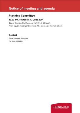 Notice of Meeting and Agenda Planning Committee 10.00 Am