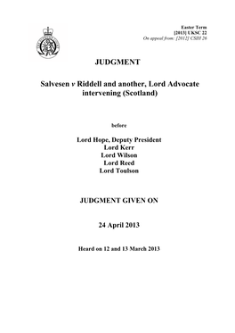 Salvesen V Riddell and Another, Lord Advocate Intervening (Scotland)