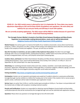 COVID-19 – Our 2021 Market Season Is Planned for July 11 to September 26