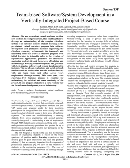 Team-Based Software/System Development in a Vertically-Integrated Project-Based Course