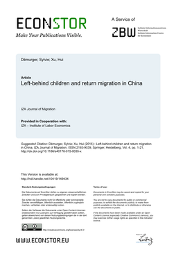 Left-Behind Children and Return Migration in China