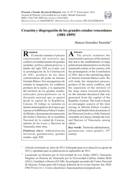 Creación Y Disgregación De Los Grandes Estados Venezolanos (1881-1899)*