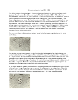 Characteristics of the Real 1909-SVDB the Ability to Assess the Originality of a US Coin Can Be Very Valuable in the Determining