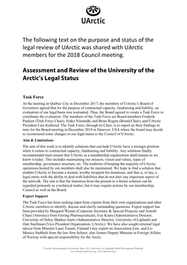 Review of Uarctic's Legal Status