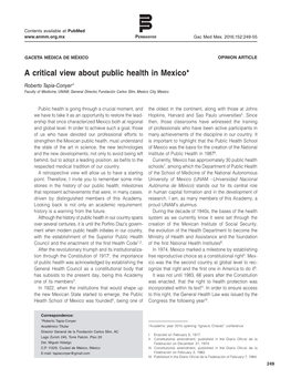 A Critical View About Public Health in Mexico*