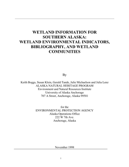 Wetland Information for Southern Alaska: Wetland Environmental Indicators, Bibliography, and Wetland Communities