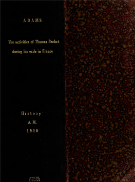 The Activities of Thomas Becket During His Exile in France