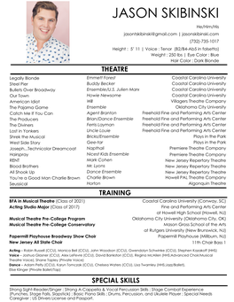 J. Skibinski College Performance Resume with Photo