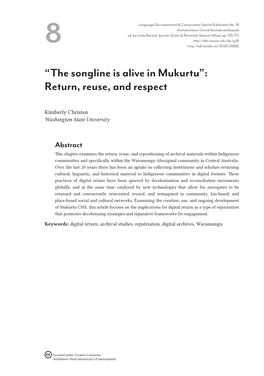 The Songline Is Alive in Mukurtu”: Return, Reuse, and Respect